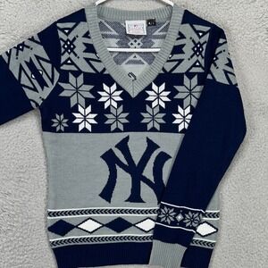 New York‎ Yankees Mens V-Neck Sweater Small Blue Christmas Genuine Merchandise